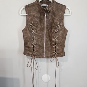 Brown Lace-Up Leather Vest